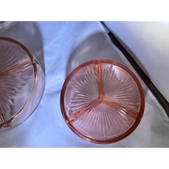 Vintage Pink Depression Glass- set of 2 divided relish dishes - Picture 4 of 9
